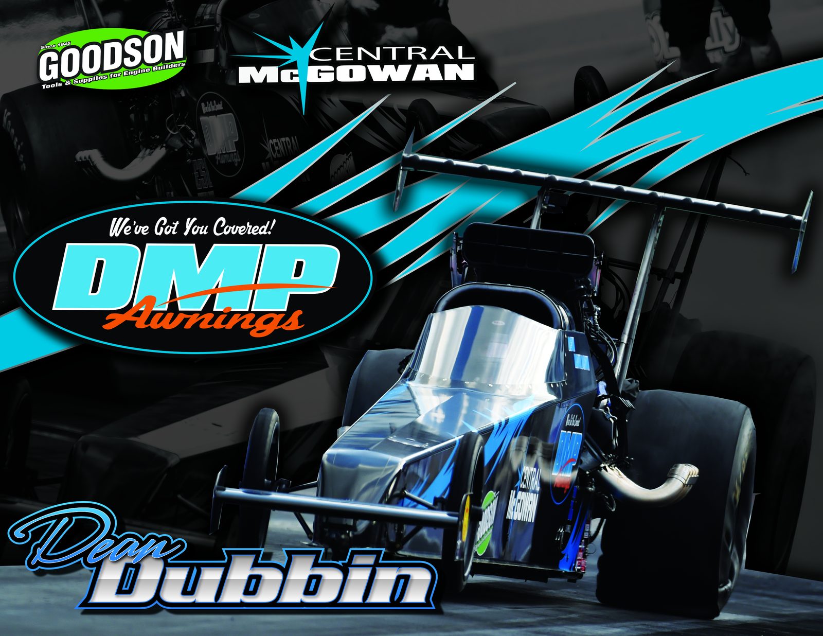 Dean Dubbin's Top Alcohol Dragster in DMP Awnings livery, the proving ground for every DMP awning