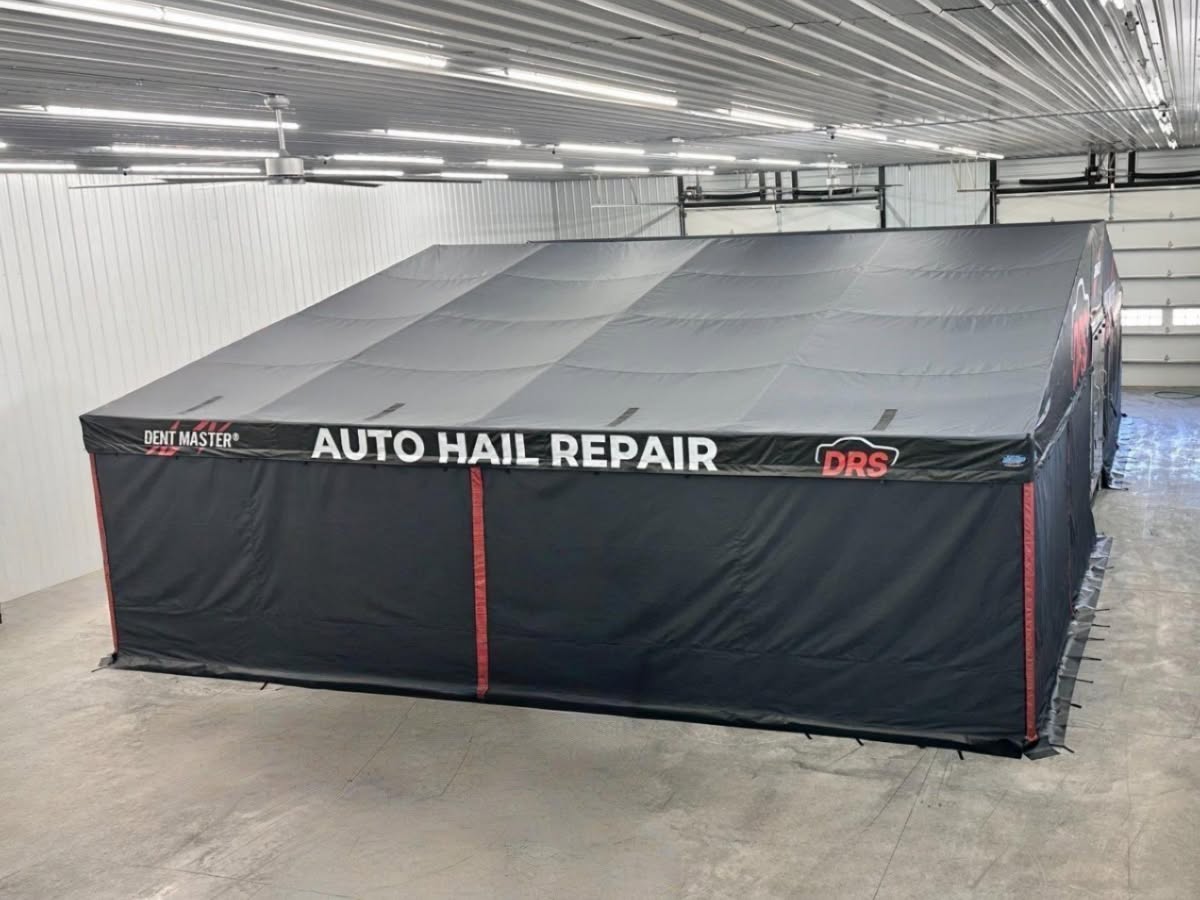 Dent Master enclosed auto hail repair trailer awning