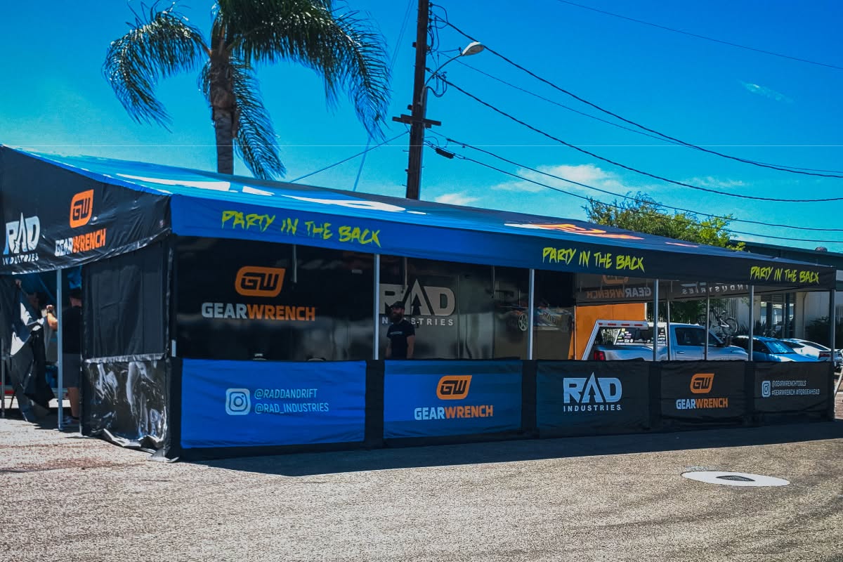 GEARWRENCH and RAD Industries display and vendor trailer awning by DMP Awnings