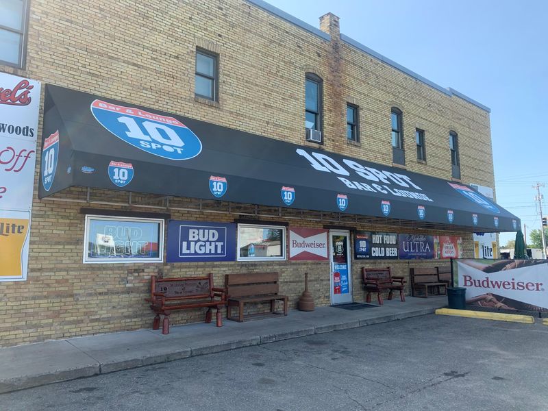 Custom building awning on the 10 Spot Bar and Lounge storefront