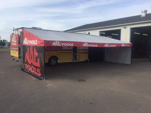 Hospitality trailer awning built by DMP Awnings for sponsor hosting